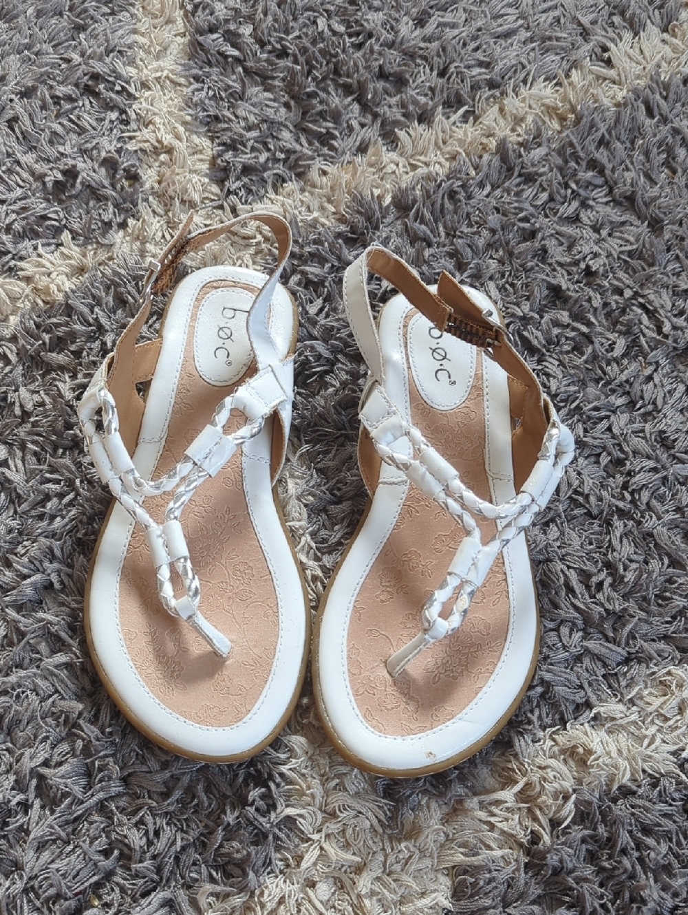 b.o.c. White Braided T-Strap Sandals Size 6